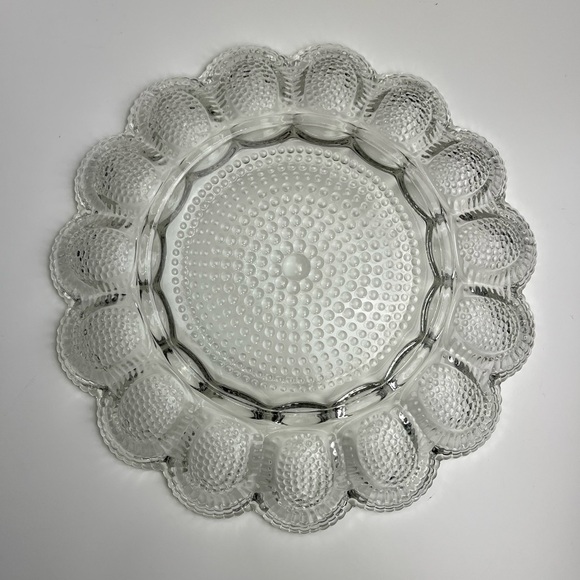 Hobnail Clear Glass Deviled Egg Serving Dish - Picture 2 of 8